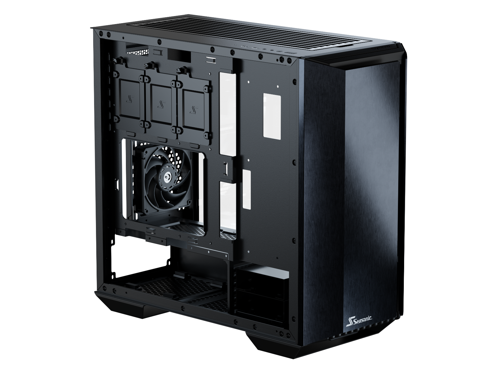 Seasonic Syncro Q704 Aluminum Case with Syncro DGC-750 750W PSU, showcasing its sleek design and ventilation features.